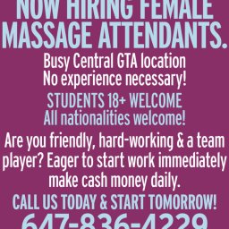 LICENSED-UPSCALE- MASSAGE STUDIO NOW-HIRING FEMALES MASSAGE ATTENDANTS ..!